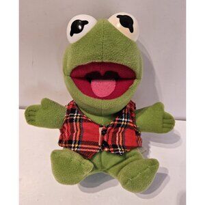 Jim Henson Kermit 6" Plush 1987 Vintage Baby Kermit Stuffed Toy Plaid Shirt